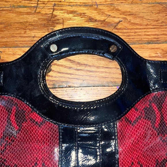 Kate Landry Red Snakeskin Tote with black Patent Leather tote - Picture 5 of 8